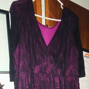 Kiyonna Dress, Black lace with Magenta Underlay